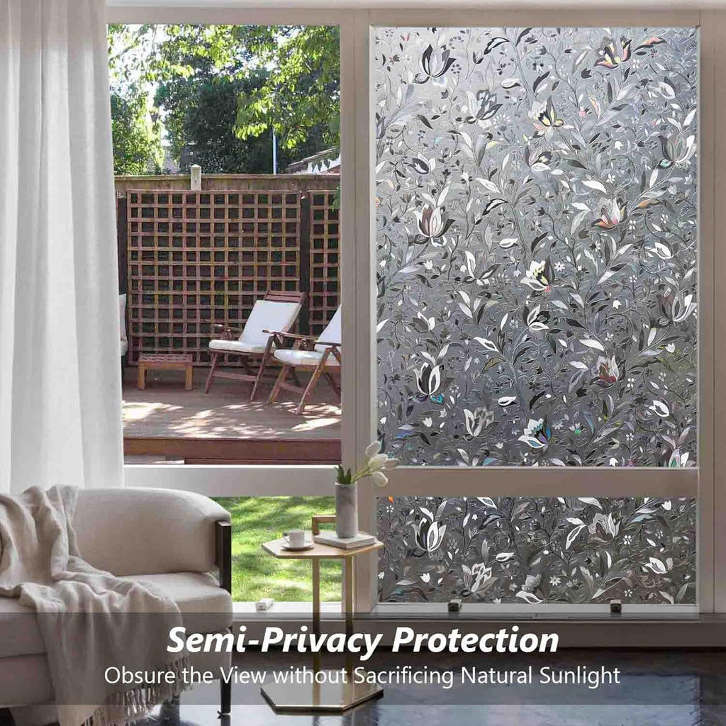 Kromapolis Window Film, Window Privacy Film Frosted, Vinyl Glass Covering, Stained Glass Decorative Film, Static Window Clings, Non-Adhesive (Grayish Black, 29.5 x 78.7 inch)