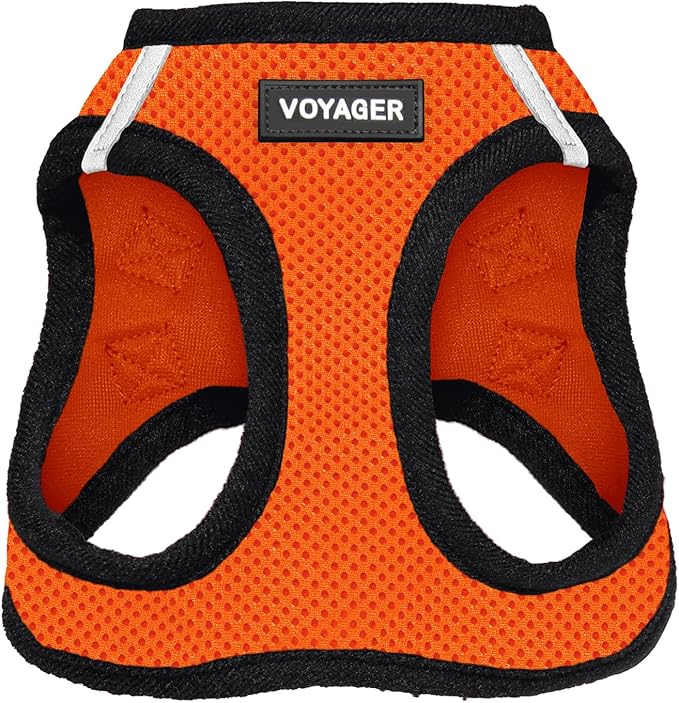 Best Pet Supplies Voyager Step-in Air Harness - All Weather Mesh, Reflective, No Pull Harness for Dogs, Cats - Secure with Hook & Loop Fastener, Buckle, Double D-Rings - Orange/Black Trim, S