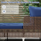 HAPPYGRILL Outdoor Patio Daybed PE Rattan Sunbed with Pillows and Cushions, Heavy-Duty Metal Frame, Outdoor Bed Lounger for Porch, Backyard and Poolside (Navy)