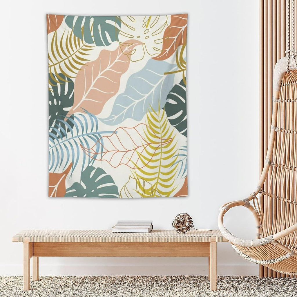 ICMOLYYENLO Boho Green Leaves Tapestry, Mid Century Abstract Tropical Palm Leaves Modern Minimalist Geometric Wall Hanging, Neutral Home Decor Art for Living Room Bedroom Dorm 50x60 Inch