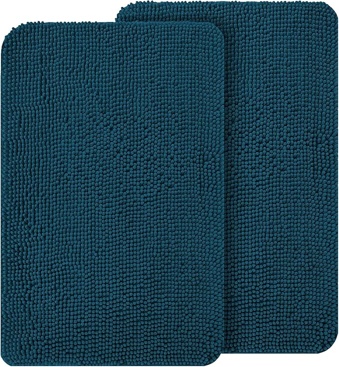 OLANLY Dog Door Mat Set 2-Piece 30x20, Absorbs Moisture and Dirt, Absorbent Non-Slip Washable Doormat, Quick Dry Chenille Mud Mat for Dogs, Entry Indoor Entryway Carpet for Inside Floor, Atlantic Blue