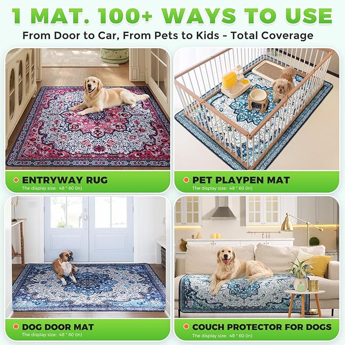 Hompet 2 Pack Super Absorbent Dog Door Mat for Muddy Paws, Washable Pee Pads for Dogs, Reusable Puppy Training Pads, Quick Dry Non-Slip Pet Entryway Rug, Leak-Proof Potty Pad for Indoor Floors 48x72