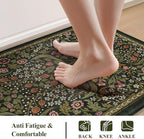Collive Anti Fatigue Kitchen Mats, Spring Green Floral Kitchen Rugs Sets of 2 Non Slip Waterproof Standing Mat, Vintage Comfort Desk Rug for Office, Sink, Laundry, 17.3"x29"+17.3"x47"
