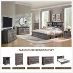 Farmhouse King Size Bed Frame with 54" Tall Headboard, Headboard with 4 Storage Rack, 2 Drawers, 18" Roman Column Decoration Footboard, Wood Platform Bed Frame, No Box Spring Needed(Dark Rustic Oak)