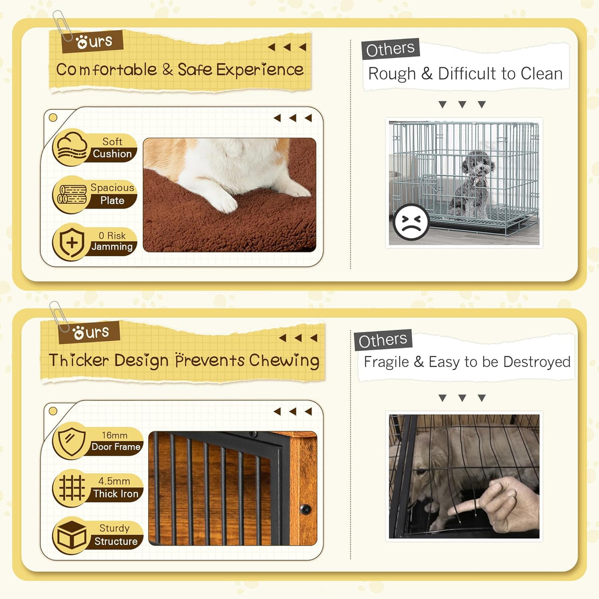 Bigrab Dog Crate Furniture with Thick Cushion, Side End Table Wooden Dog Cage with Double Doors, Chew-Resistant Dog Kennel Dog House Indoor for Small to Large Dog, M