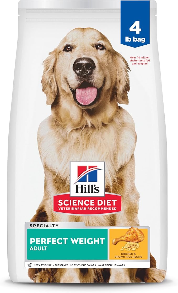 Hill's Science Diet Perfect Weight, Adult 1-6, Weight Management Support, Dry Dog Food, Chicken & Brown Rice, 4 lb. Bag