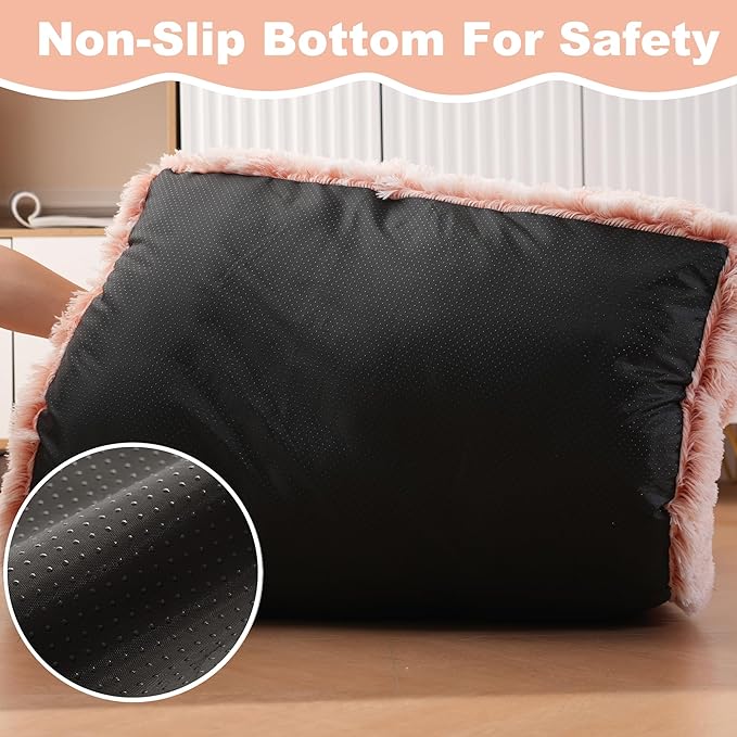 Bedfolks Waterproof Crate Bed, Plush Dog Kennel Pad with Removable Washable Cover, Faux Fur, Fluffy 47"x29", Pink