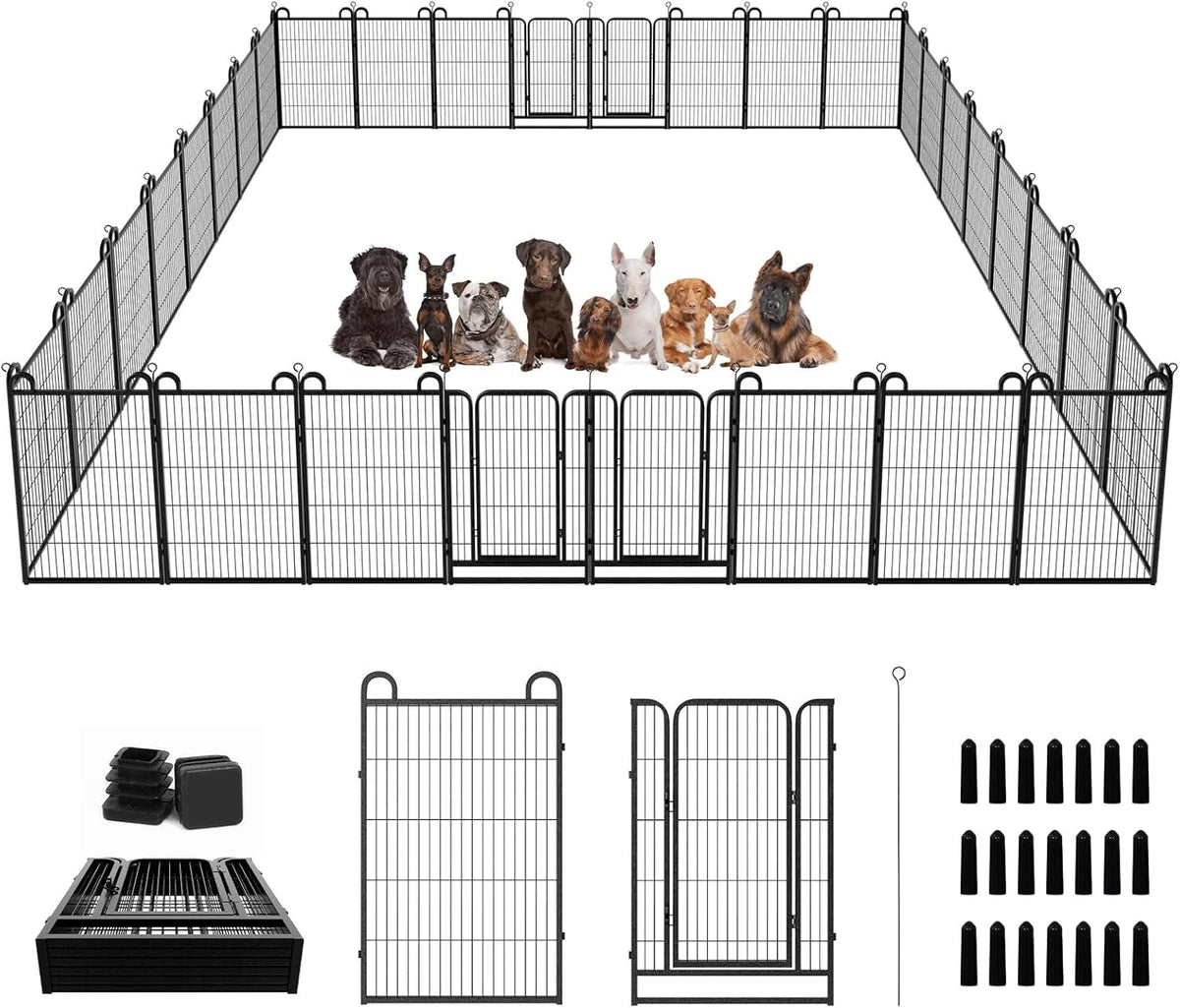 Dog Playpen Outdoor 32 Panels Heavy Duty Dog Fence 40" Height Anti-Rust with Doors Portable for RV Camping Yard, Total 71FT, 406 Sq.ft, Snowy Black