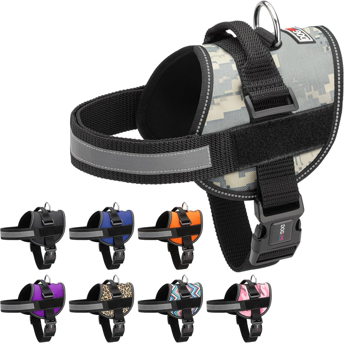 Dogline Dog Harness, Reflective No-Pull Adjustable Vest with Handle for Walking, Training, Breathable, No - Choke Harness for Small, Medium or Large Dogs Room for Patches Girth 33"-46" in Urban Camo