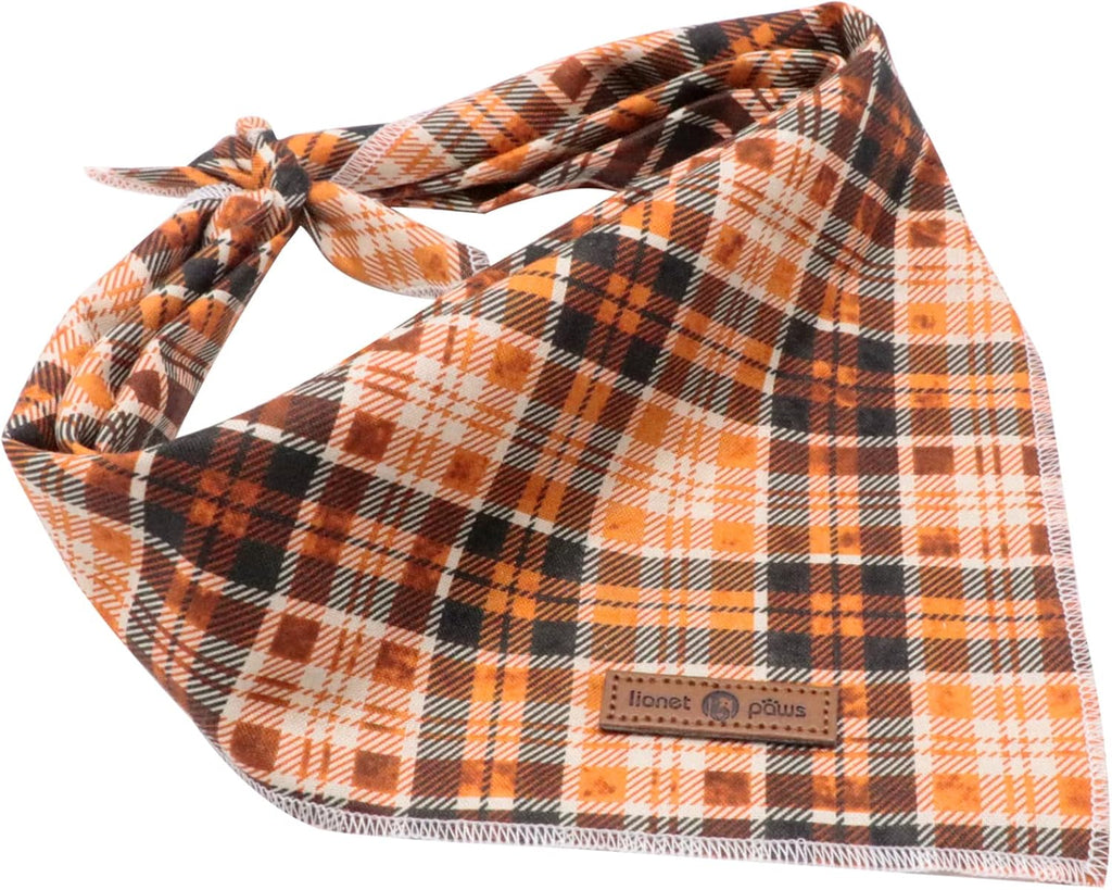 Lionet Paws Halloween Dog Bandana - Plaid Dog Kerchief, Adjustable Washable Reversible Cotton Scarf for Small to Large Dogs