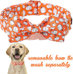 Unique Style Paws Halloween Day Dog Collar with Bow Line Pumpkin Cotton Dog Collars for Small Medium Large Dogs