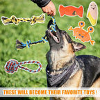 Leyndo 40 Pack Dog Chew Toys for Aggressive Dogs Plush Squeaky Rope Toys for Medium and Large Breed Pet Tug of War Teething Chew Tug