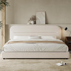 HOMBCK King Size Bed Frame, Upholstered Boucle Bed Frame King with Headboard, Soft Cloud Bed Frames with Thickened Footboard, Rounded Corners, No Box Spring Required, Easy Assembly, Cream