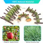 ERKOON Bunny Chew Toys, Rabbit Chew Toys for Teeth Grinding, Improve Dental Health, 100% Natural Apple Wood Timothy Grass Cake Treats for Rabbits Guinea Pigs Chinchillas Bunnies Hamsters (3 Pcs)