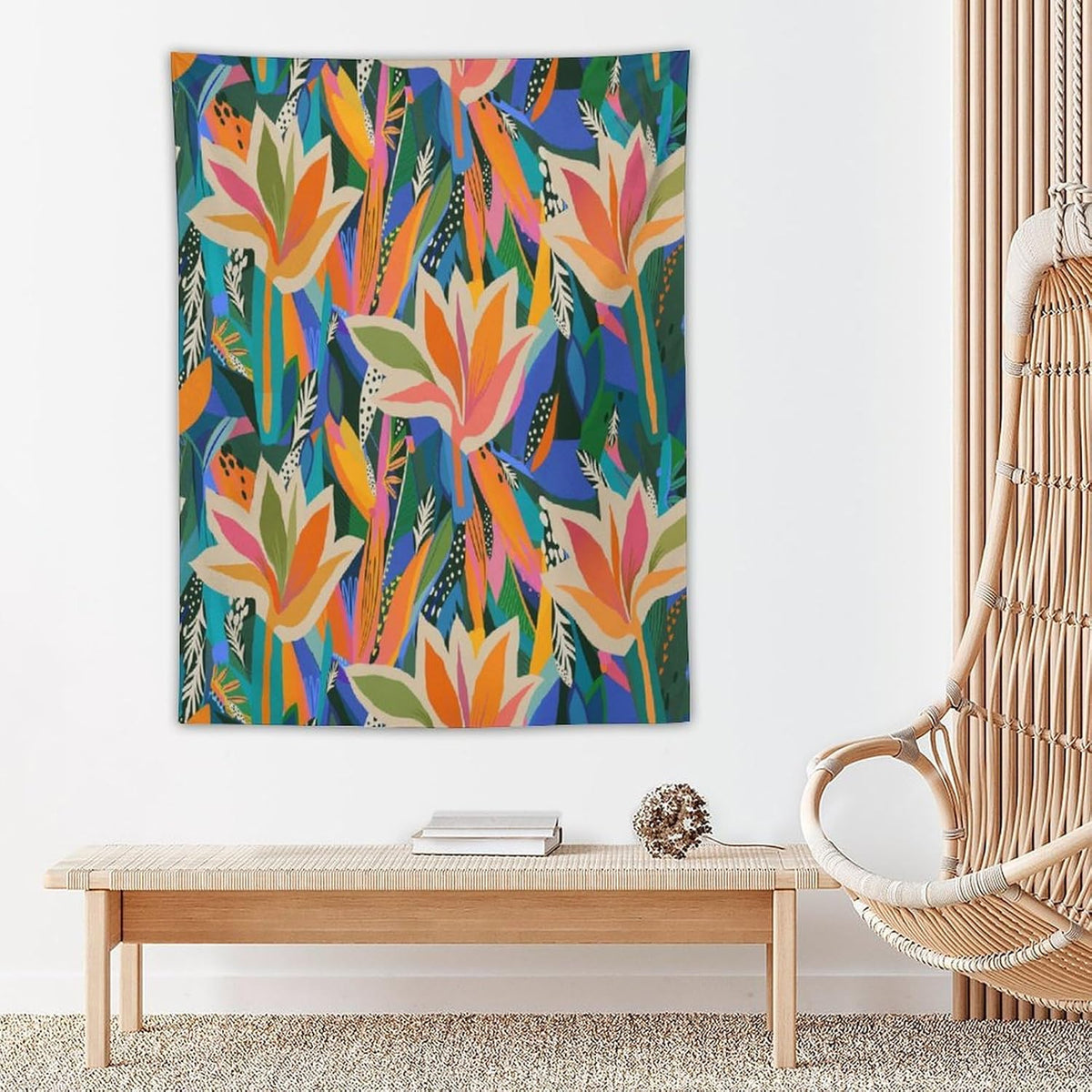 ICMOLYYENLO Boho Green Leaves Tapestry, Mid Century Abstract Tropical Palm Leaves Modern Minimalist Geometric Wall Hanging, Neutral Home Decor Art for Living Room Bedroom Dorm 50x60 Inch