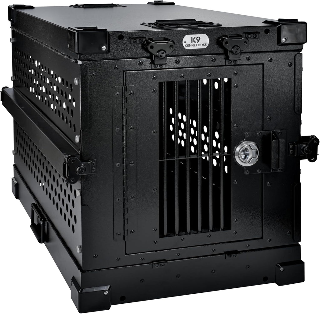 Heavy Duty Fully Collapsible Powder-Coated Aluminum Dog Crate - Small (Black)