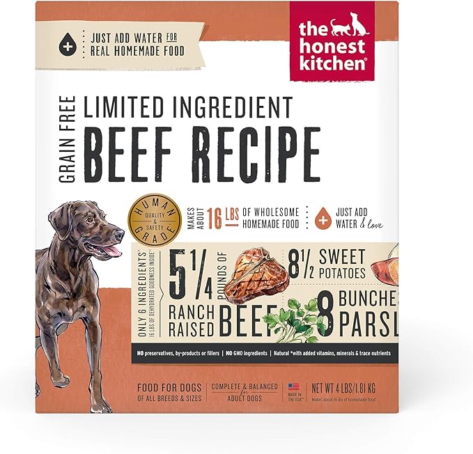 The Honest Kitchen Dehydrated Limited Ingredient Beef Dog Food, 4 lb Box