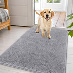 OLANLY Dog Door Mat for Muddy Paws 44x32, Absorbs Moisture and Dirt, Absorbent Non-Slip Washable Doormat, Quick Dry Chenille Mud Mat for Dogs, Entry Indoor Entryway Carpet for Inside Floor, Light Grey