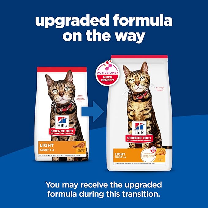 Hill's Science Diet Light, Adult 1-6, Weight Management Support, Dry Cat Food, Chicken Recipe, 7 lb Bag