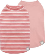 KYEESE 2Pack Waffle Dog Shirts for Small Dogs Stretchy T-Shirts Lightweight Tank Top Sleeveless Striped Vest Breathable Cat Tee, Medium, Pink+Striped