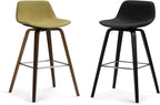 SIMPLIHOME Randolph Counter Stools (Set of 2) - 28 Inch Seat Height Upholstered Bentwood Kitchen Seats in Charcoal Grey Black Linen Look Fabric, Mid Century Seating with Curved Backrest and Footrest