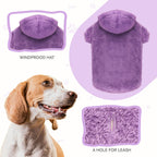 Fuzzy Dog Hoodie Dog Sweaters for Large Dogs Soft Double-Sided Plush Fleece Sweater Clothes Coats Hoodie Sherpa Hooded Sweatshirt(Purple-L)