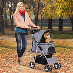 ZENY Foldable Pet Stroller, Cat/Dog Stroller with 4 Wheel, Pet Travel Carrier Strolling Cart with Storage Basket, Cup Holder (Grey)
