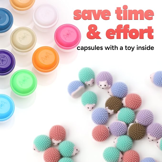 Hedgehog Mini Toys for Kids in Capsules - 50 Pcs of 1.1 Inch Plastic Capsule & Hedgehog Toy Figurines for Kids - Bulk Toys in Capsules - Easter Basket Stuffers