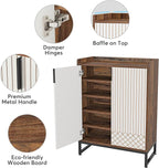 Tribesigns Modern Shoe Cabinet for Entryway, 25 Pairs Shoe Cabinet with Doors, Wood 5-Tier Shoe Organizer, Freestanding Brown Shoe Storage Cabinets with Black Metal Frame for Bedroom Living Room