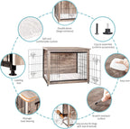 DWANTON Dog Crate Furniture with Cushion, Wooden Kennel Table with Double Doors, Indoor Dog House, Medium Size, 32.5" L, Greige