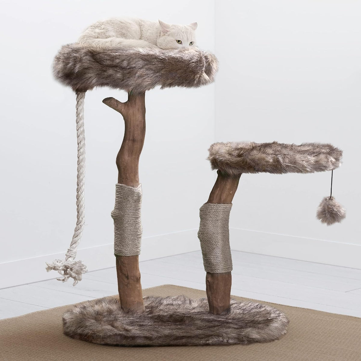 Mau Lifestyle Modern Cat Tree Tower - Natural-Branch Cat Condo & Luxury Wood Cat Scratching Tree - Luxury Cat Gifts by Mau Lifestyle