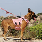 ICEFANG No Pull Tactical Dog Harness for Large Dogs,Adjustable Dog Vest | Control Handle,MOLLE Panel,Front Hook,3 Leash Clips,Soft Padded,for walking training,Pink,Large