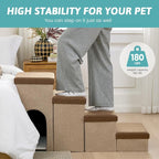 Dog Stairs with Storage, 3-Step Wider Sturdy Dog Steps for Small/Medium/Large Dogs and Older Cats, Doggie Ramp with Condo for Bed/Couch/Car Hold Up to 180 lbs (17.7" H, Brown)