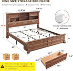 Farmhouse King Size Bed Frame with 54" Tall Headboard, Headboard with 4 Storage Rack, 2 Drawers, Wood Platform Bed Frame,18" Roman Column Decoration Footboard, No Box Spring Needed(Reclaimed Barnwood)