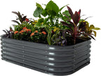 Vego garden Aluzinc Raised Garden Bed Kits, 17" Tall 6 in 1 Modular Metal Raised Planter Bed for Vegetables Flowers Patio Ground Planter Box-Modern Gray