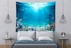 Loccor Underwater World Tapestry Blue Ocean Wall Hanging Under the Sea Coral Reef Wall Tapestry 80X60 Inches Tropical Fish Tank Undersea Tapestries Marine Wall Art for Bedroom Living Room Dorm Decor