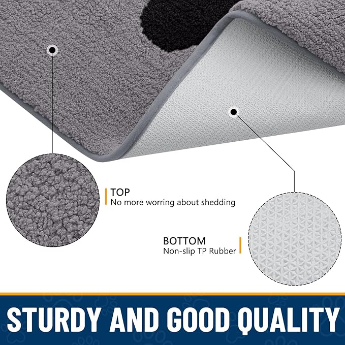 Smiry Dog Door Mat for Muddy Paws, Absorbs Moisture and Dirt, Low-Profile Entryway Mat with Non-Slip Backing, Entry Indoor Outdoor Doormat for Inside Floor (48x30 Inches, Grey, Paw)