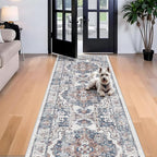 4x12 Wide Hallway Runner Rug: Vintage Washable Soft Runners for Living Room Bedroom Water Resistant Carpet with Non-Slip Backing for Entry Kitchen Dining Room Thin Bathroom Floor Mat(Brick,4x12)