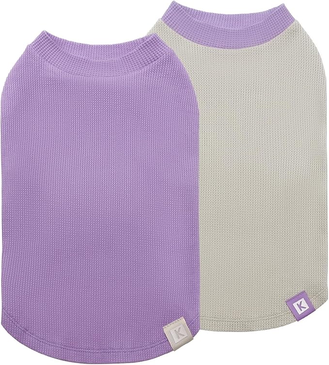 KYEESE 2Pack Dog Shirts Waffle for Small Dogs Stretchy Dog T-Shirts Lightweight Dogs Tank Top Sleeveless Pet Vest Breathable, X-Large, Purple+Grey