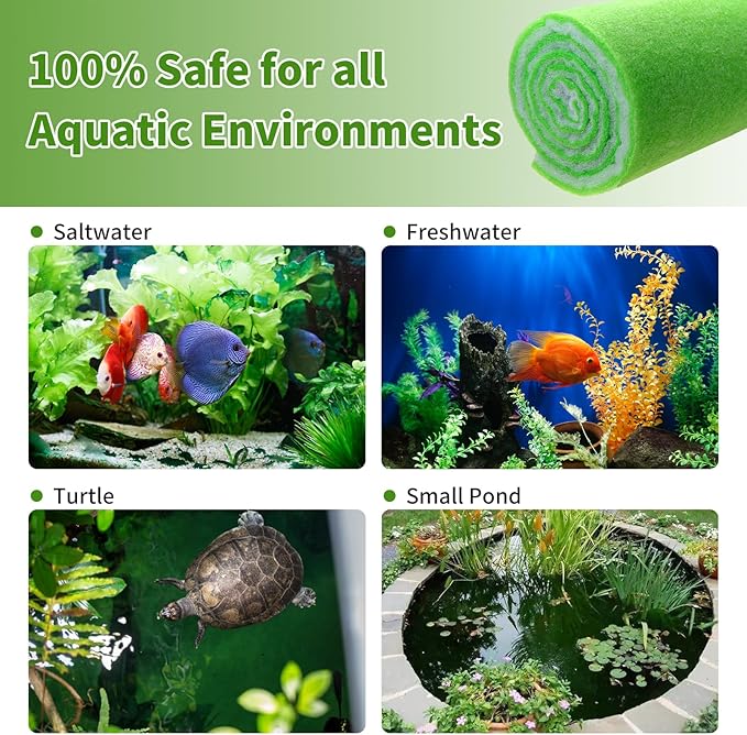 AQUANEAT Aquarium Filter Media Pad Dual Density Bonded Filter Floss Roll Cut to Fit for Fish Tank Canister Filter 72" x 12” x 3/4-1”