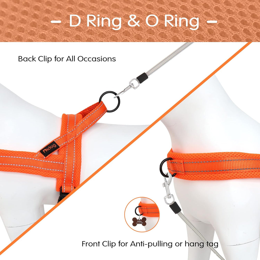 Didog No Pull Dog Harness with Soft Mesh Padded,Reflective & Quick Fit Light Weight Dog Strap Vest Harness,Easy for Walking Training (M:Chest 21-26", Orange)