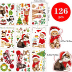 Christmas Window Clings Cat Dog Stickers for Window Glass, 290 PCS 18 Sheets Xmas Decals Decorations Christmas Cat Tree Bells Decals for Holiday Party(Dog and Cat)