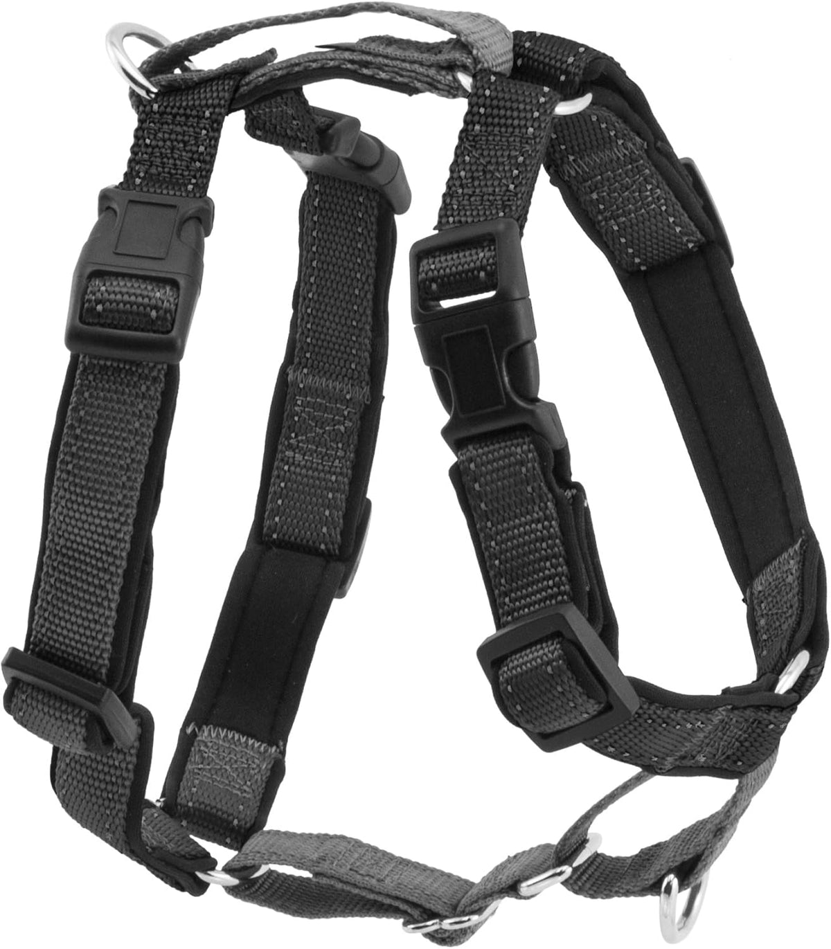PetSafe 3 in 1 Dog Harness - No Pull Solution for Dogs - Reflective Dog Harness - Front D-Ring Clip Helps Stop Pulling - Comfortable Padded Straps - Top Handle Enhances Control - Black - Large