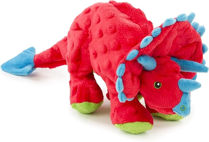goDog Dinos Frills Squeaky Plush Dog Toy with Chew Guard Technology, Durable Fabric & Squeaker for Active Play, Red, Large