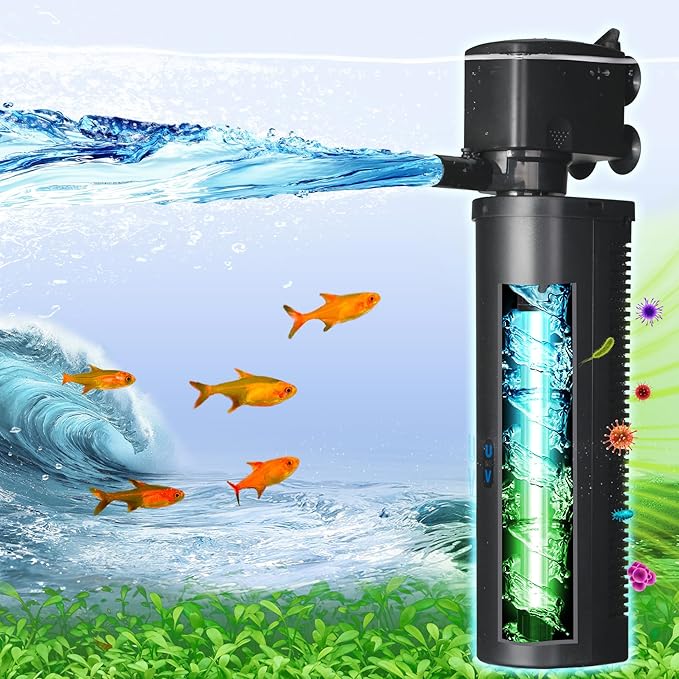 Aquarium Filter U-Very Suitable for 75-300 Gallon Tank, 500GPH Fish Tank Filters for Green Control, Internal Submersible Pump for Turtle Tank, Small Pond, Pool Filter, Cold Plunge Ice Bath Hot Tub
