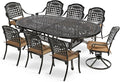 MEETWARM 9-Piece Outdoor Patio Dining Set for 8, All-Weather Cast Aluminum Patio Table and Chairs Set with 1 Oval Table, 6 Stackable Patio Chairs, 2 Swivel Rocker Chairs, 8 Cushions, 2" Umbrella Hole