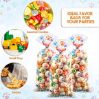 Blulu 100 Pieces Dog Treat Bags Puppy Party Favor Pet Paw Cone Cellophane Bags Candy Heat SealableDog Paw Gift with 100 Pieces Silver Twist Ties for Pet Cat Treat Party Favor(Colorful)