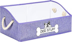 Collapsible Fabric Dog Toy Box and Storage Bin With Handle - Trapezoid Basket Chest Organizer for Pet Toys, Blankets and Accessories, Purple