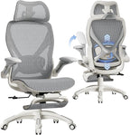 ELABEST X100 Ergonomic Office Chair with Footrest, Big and Tall Home Desk Chair with 5D Flip-Up Arms, Adjustable 3D Lumbar Support,High Back Rolling Computer Chair, Swivel Mesh Chairs (Frosted Dawn)