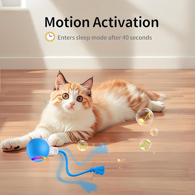 Interactive Cat Ball Toy – Motion Activated, RGB Lighting, 3 Motion Modes-Automatic Cat Ball for Bored Indoor Cats(Blue)